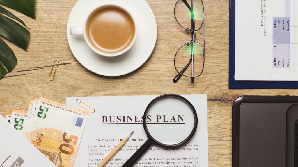 Flat lay of business plan