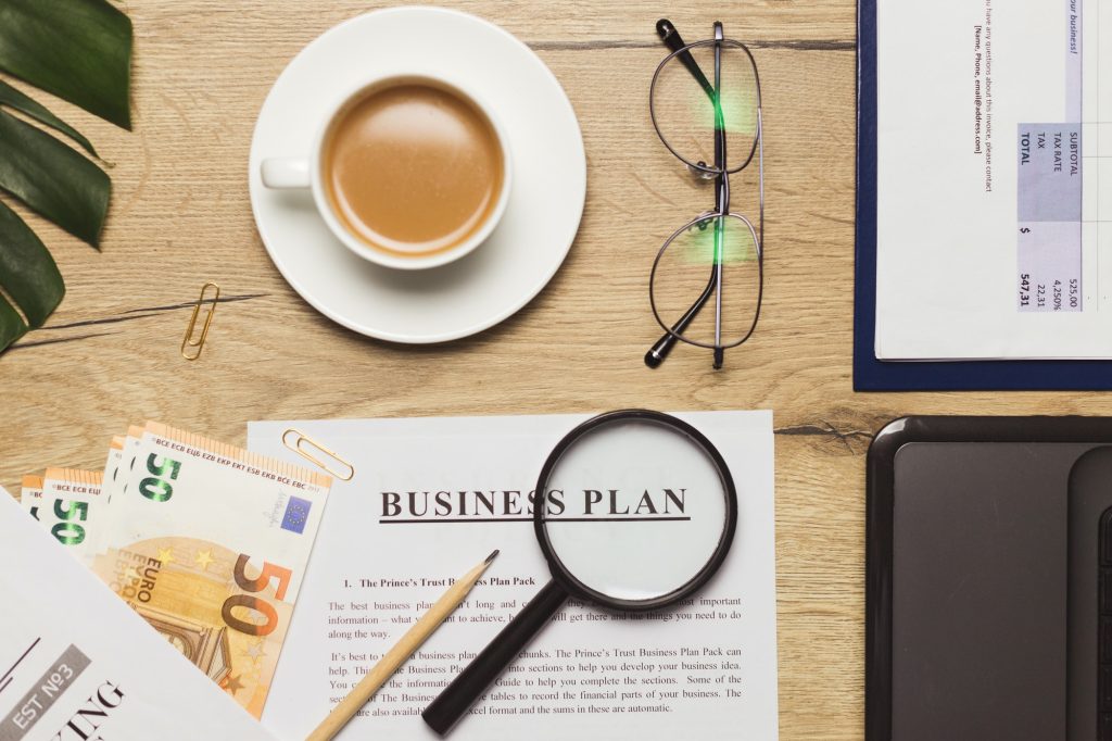 Flat lay of business plan